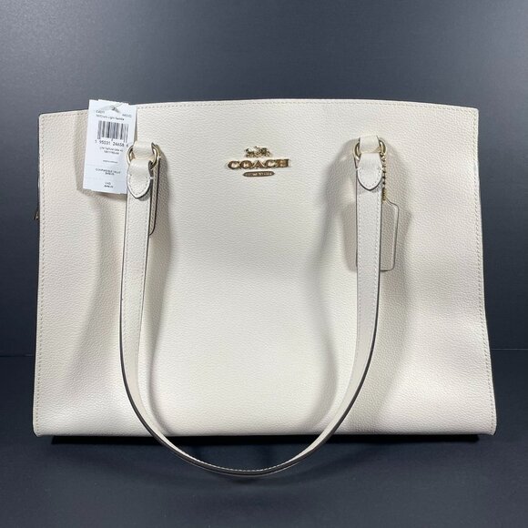 Coach Tatum Large Cream Leather Carryall Tote Shoulder Bag NWT - Picture 1 of 10